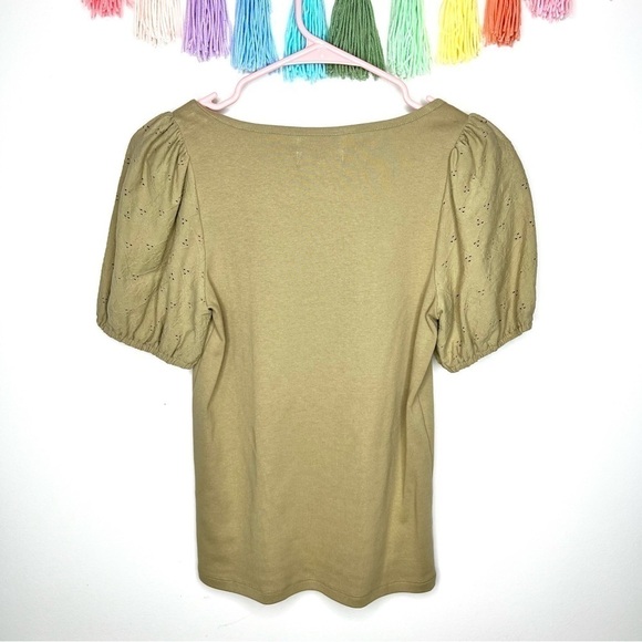 Madewell Olive Green Eyelet Sleeve Henley Short Sleeve Top Size Extra Small NWT - Picture 9 of 15